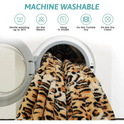ZUZT Leopard Print Faux Fur Throw Blanket  Double-Sided  Polyester Plush Fleece Blanket for Sofa and Bed
