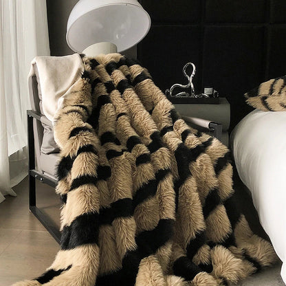 ZUZT Zebra Print Faux Fur Blanket  Polyester Soft Cozy Throw for Bed and Sofa