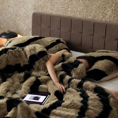 ZUZT Zebra Print Faux Fur Blanket  Polyester Soft Cozy Throw for Bed and Sofa