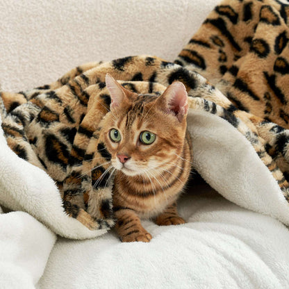 ZUZT Leopard Print Faux Fur Throw Blanket  Double-Sided  Polyester Plush Fleece Blanket for Sofa and Bed