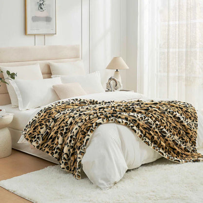 ZUZT Leopard Print Faux Fur Throw Blanket  Double-Sided  Polyester Plush Fleece Blanket for Sofa and Bed