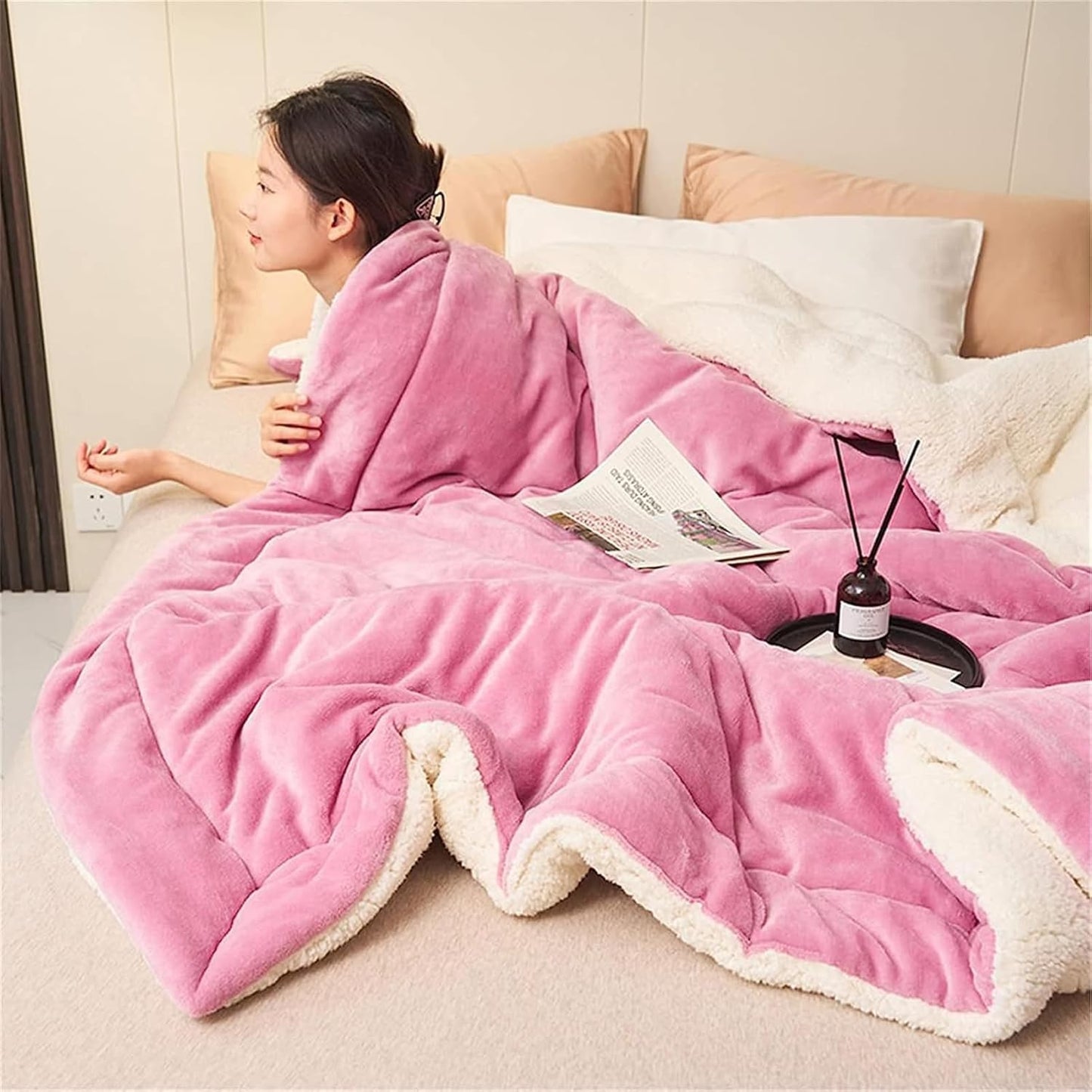 ZUZT Sherpa and Flannel Reversible Throw Blanket  Polyester Soft Warm Fleece Blanket for Sofa and Bed