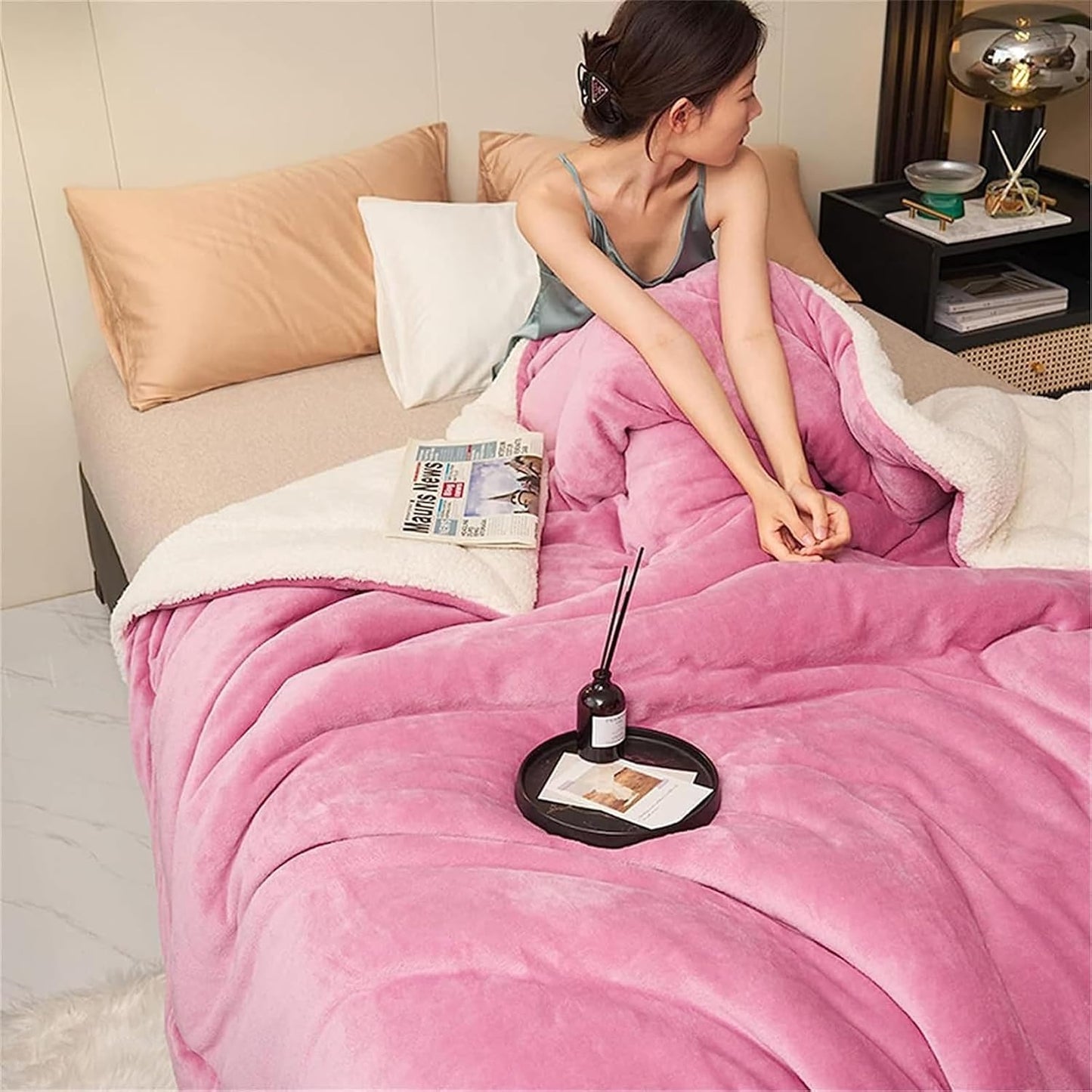 ZUZT Sherpa and Flannel Reversible Throw Blanket  Polyester Soft Warm Fleece Blanket for Sofa and Bed