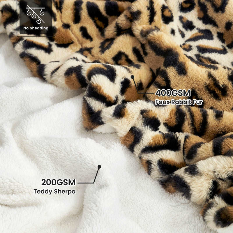 ZUZT Leopard Print Faux Fur Throw Blanket  Double-Sided  Polyester Plush Fleece Blanket for Sofa and Bed